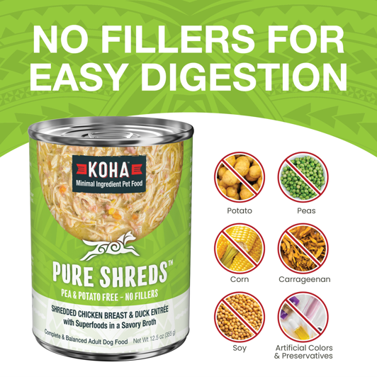 KOHA Pure Shreds Shredded Chicken & Duck Entrée Wet Dog Food