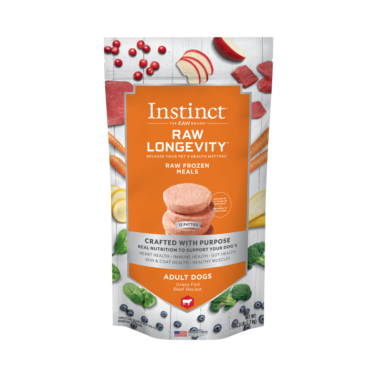 Instinct Raw Longevity Grass Fed Beef Patties Frozen Dog Food
