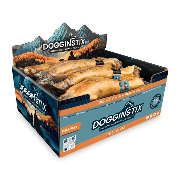 Dogginstix odor free beef feet, a single ingredient grass fed beef dog chew