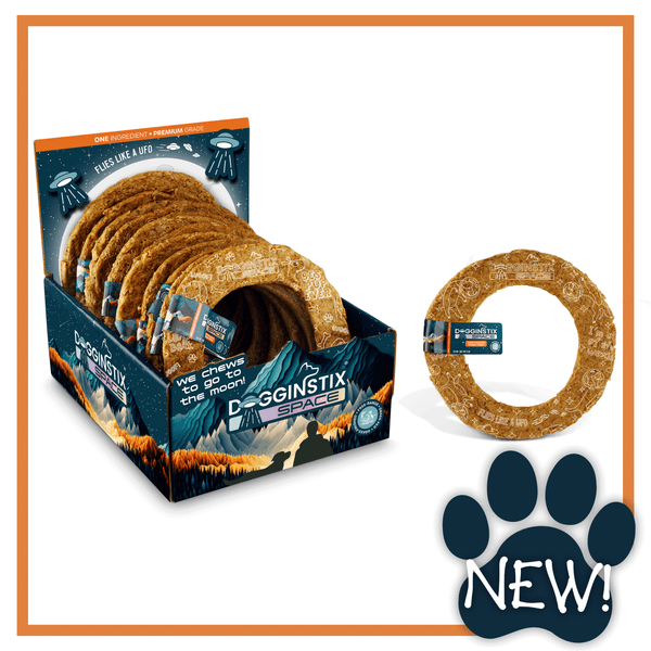 Dogginstix lamb collagen Cosmic Donut, an odor free single ingredient dog chew