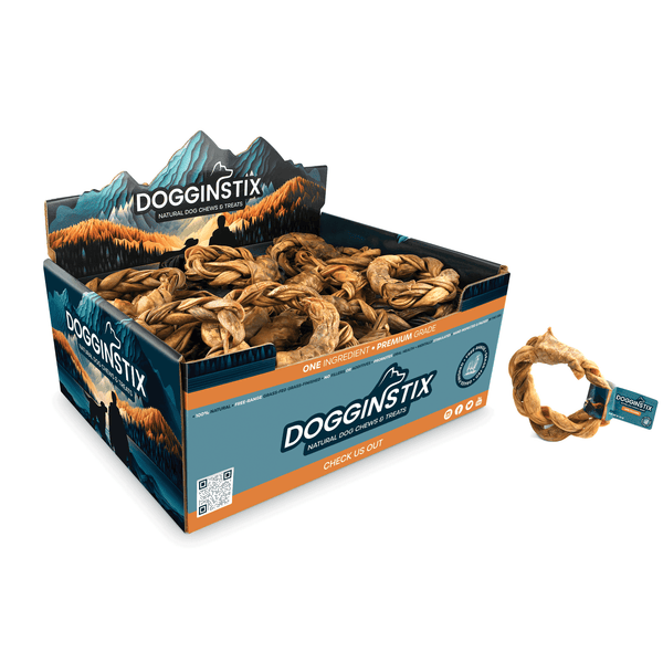 Dogginstix 6.5-inch braided lamb collagen ring, single ingredient long lasting dog chew