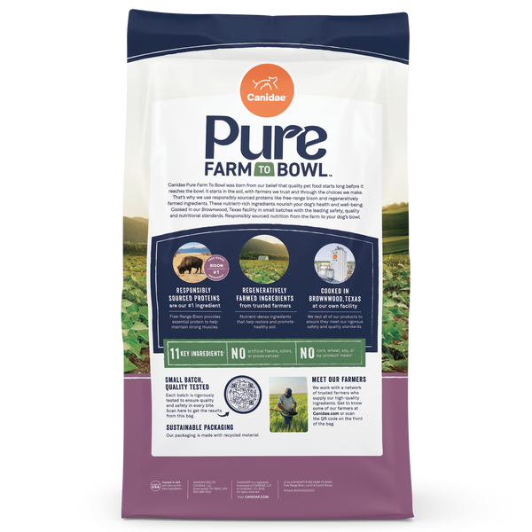 Canidae Pure Farm To Bowl Free-Range Bison, Lentil & Carrot Grain Free Recipe Dry Dog Food