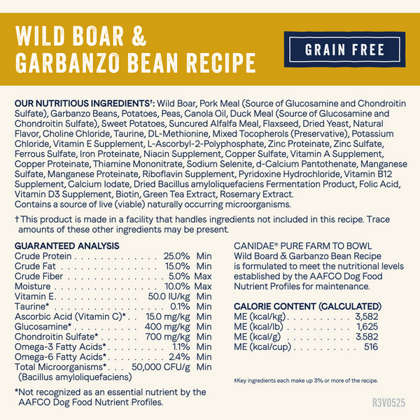 Canidae Pure Farm To Bowl Wild Boar & Garbanzo Bean Recipe Dry Dog Food
