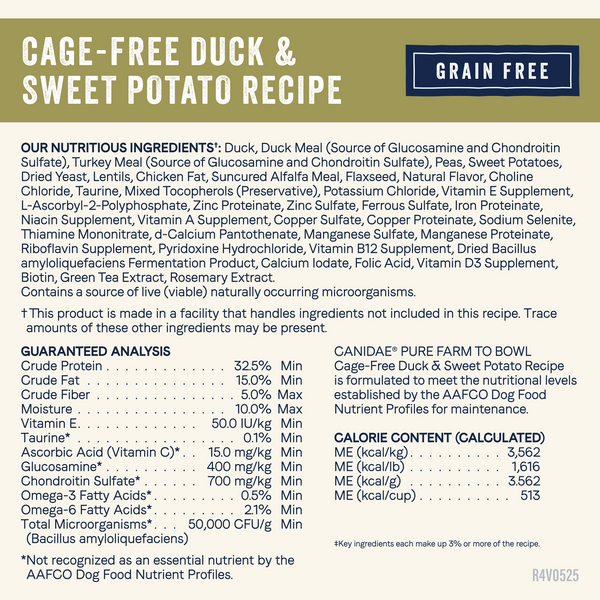 Canidae Pure Farm To Bowl Cage-Free Duck & Sweet Potato Grain Free Recipe Dry Dog Food