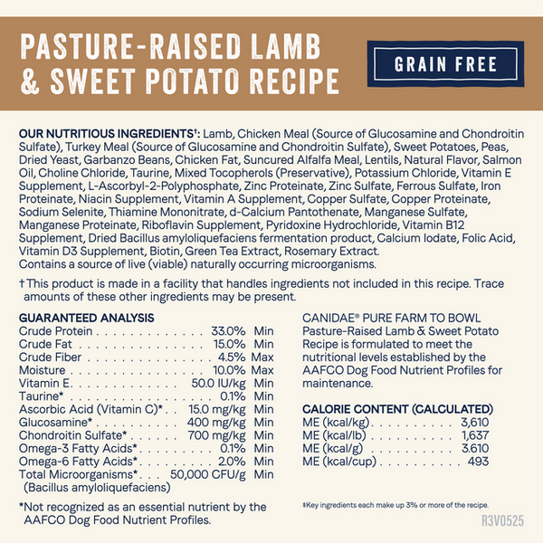 Canidae Pure Farm To Bowl Pasture-Raised Lamb & Sweet Potato Grain Free Recipe Dry Dog Food