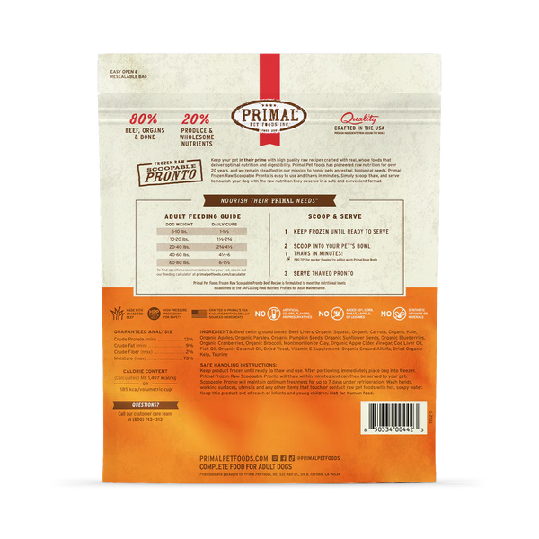 Primal Pronto Beef Scoop & Serve Frozen Dog Food