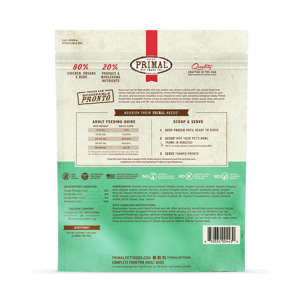 Primal Pronto Chicken Scoop & Serve Frozen Dog Food