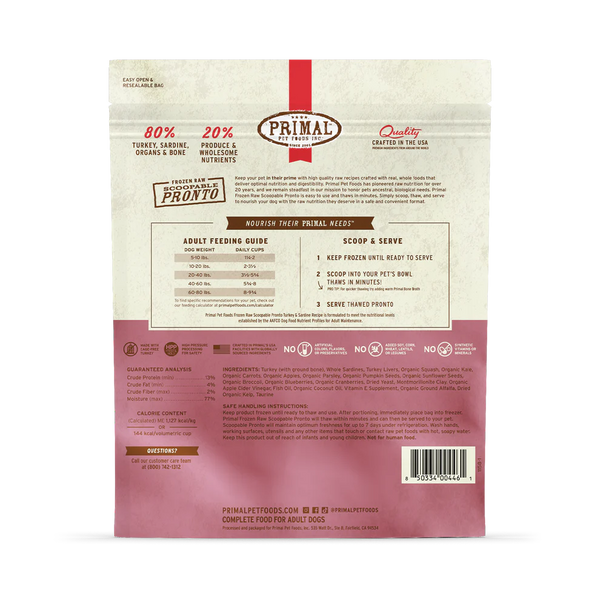 Primal Pronto Turkey & Sardine Scoop & Serve Frozen Dog Food