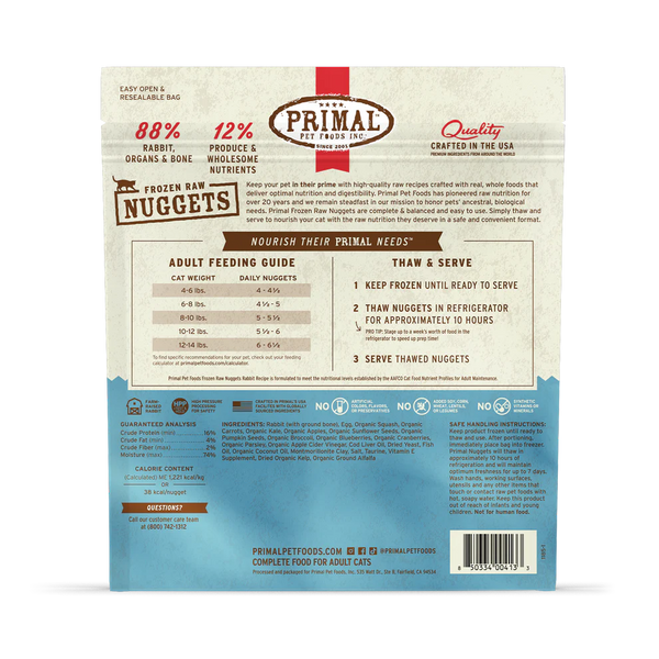 Primal Rabbit Nuggets Frozen Cat Food