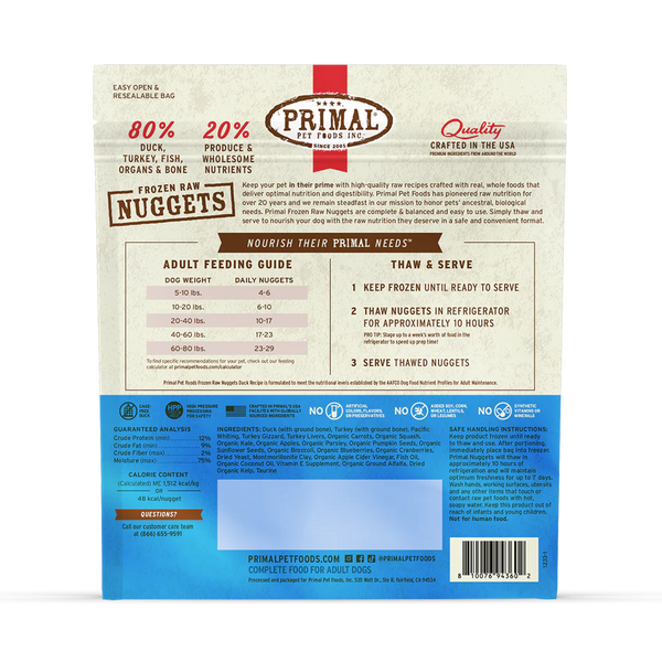 Primal Duck Nuggets Frozen Dog Food
