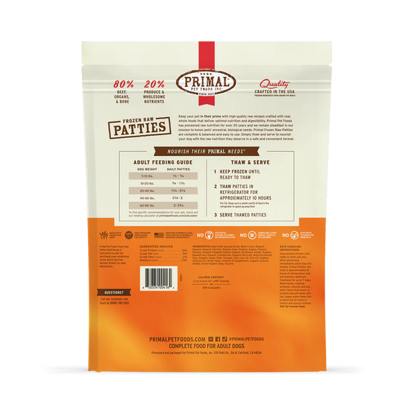Primal Beef Patties Frozen Dog Food