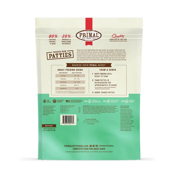 Primal Chicken Patties Frozen Dog Food