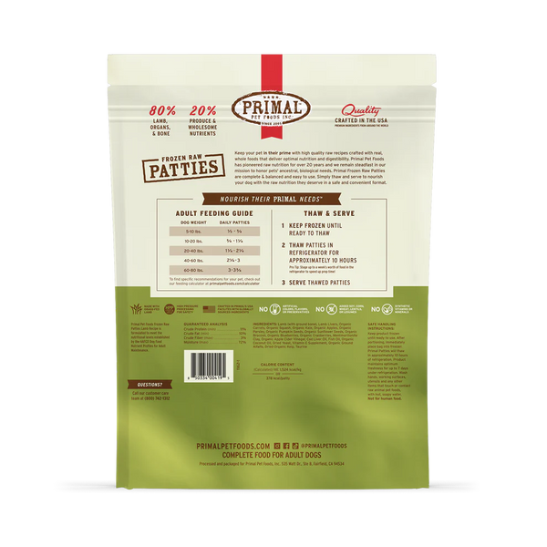 Primal Lamb Patties Frozen Dog Food