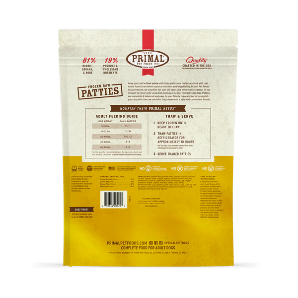 Primal Rabbit Patties Frozen Dog Food