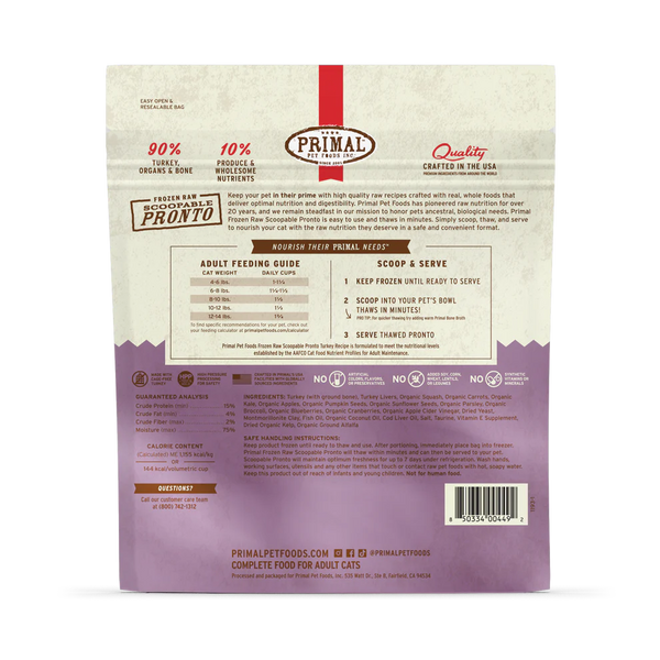Primal Pronto Turkey Scoop & Serve Frozen Cat Food