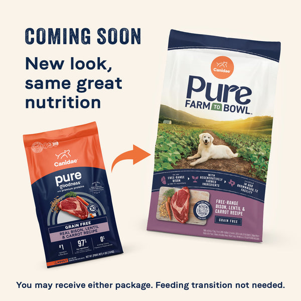 Canidae Pure Farm To Bowl Free-Range Bison, Lentil & Carrot Grain Free Recipe Dry Dog Food
