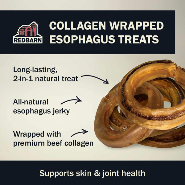 Red Barn collagen wrapped esophagus dog chews, high protein, grain free natural beef chew