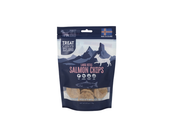 TreatEaters Iceland salmon chips dried fish dog treats bag