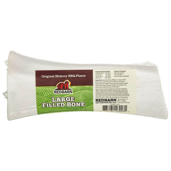 Redbarn Hickory BBQ Filled Bone large size, long lasting filled beef bone dog chew