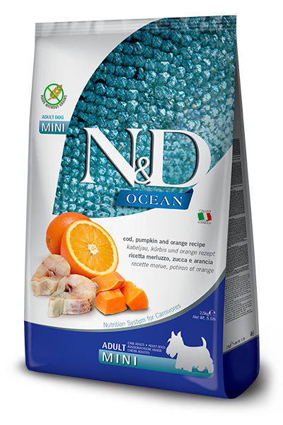 Farmina N&D Grain Free Ocean Cod, Pumpkin and Orange Mini Adult Dry Dog Food