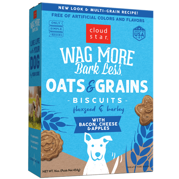 Wag More Bark Less Oats & Grains Crunchy Dog Treats, Bacon, Cheese & Apples