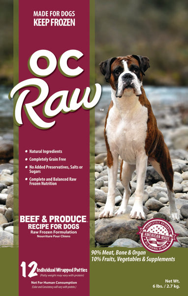 OC Raw Beef & Produce Frozen Raw Dog Food Patties
