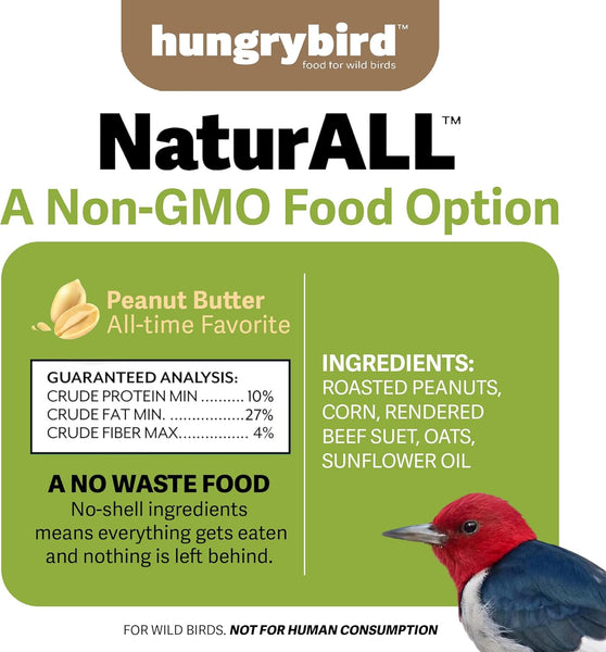HungryBird NaturAll Non-GMO, High-Protein Suet Bar with Peanut Butter Filling for Outside Wild Birds