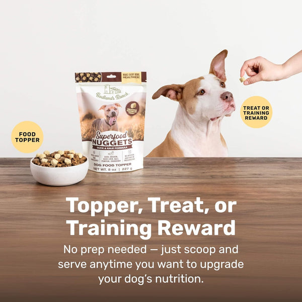 Badlands Ranch Superfood Nuggets Duck & Kale Freeze Dried Dog Treats or Topper