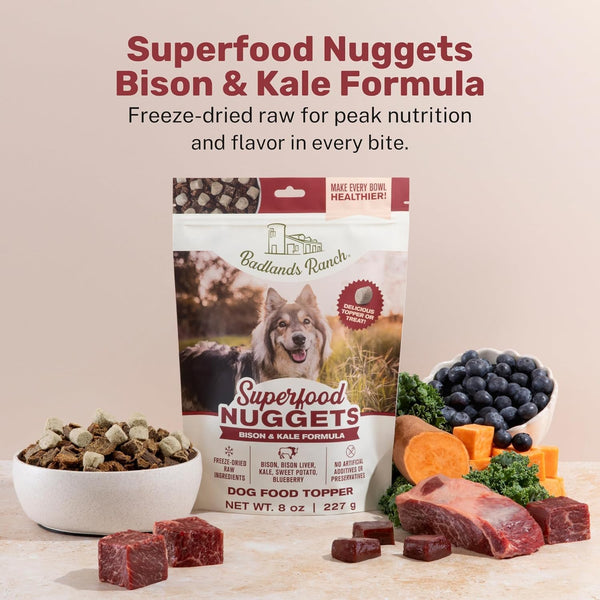 Badlands Ranch Superfood Nuggets Bison & Kale Freeze Dried Dog Treats or Topper