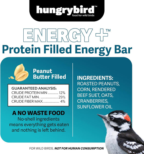 HungryBird Energy+ High-Protein Suet Bar with Peanut Butter Filling for Outside Wild Birds