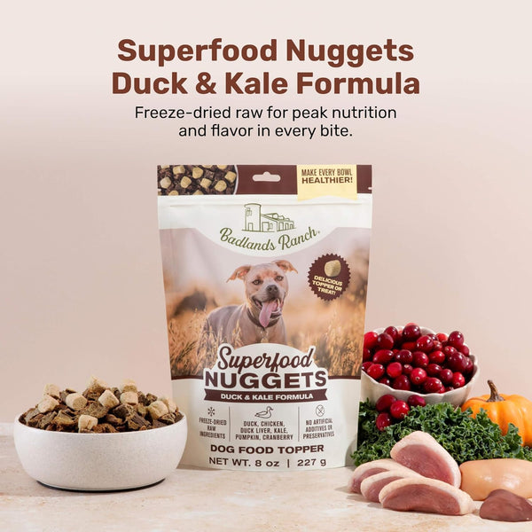 Badlands Ranch Superfood Nuggets Duck & Kale Freeze Dried Dog Treats or Topper