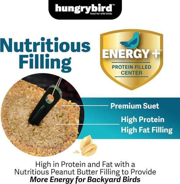HungryBird Energy+ High-Protein Suet Bar with Peanut Butter Filling for Outside Wild Birds
