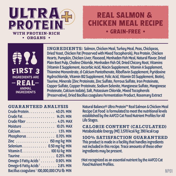 Natural Balance Ultra Protein + Skin/Coat & Digestive Health Real Salmon & Chicken Meal Recipe Dry Cat Food