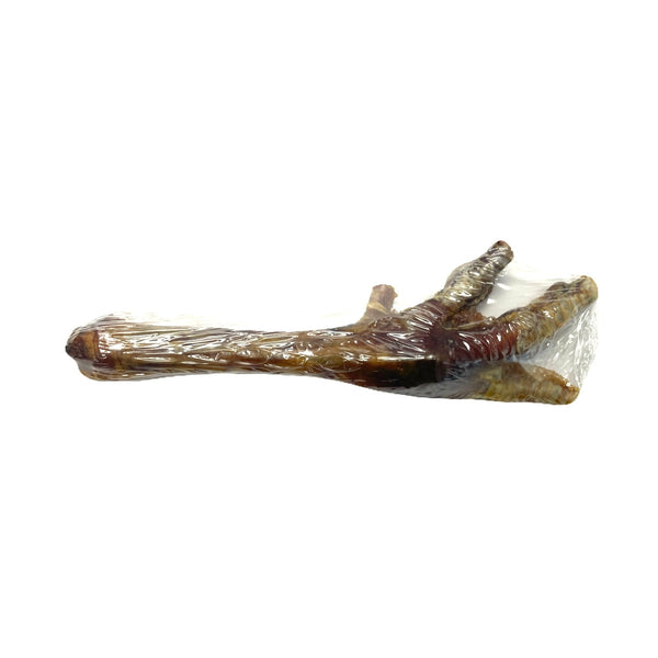 Back label of Scoochie turkey foot dog chew