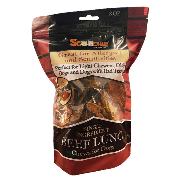 Scoochie Beef Lung 8 oz zip lock bag, natural beef lung pieces for dogs