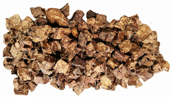 Scoochie beef lung pieces out of the bag, natural single protein dog treats