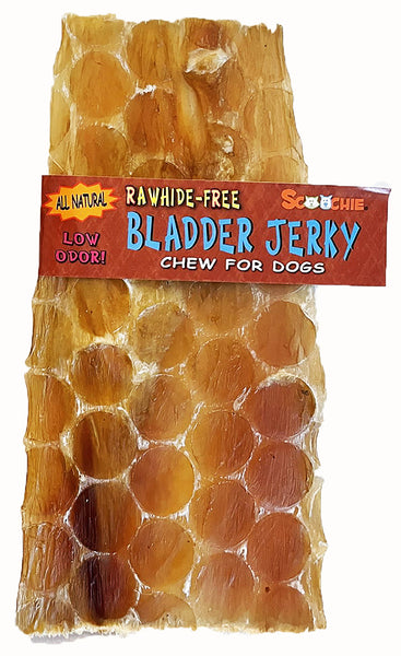 Scoochie 6-inch flat bladder strip dog chew with cigar band label