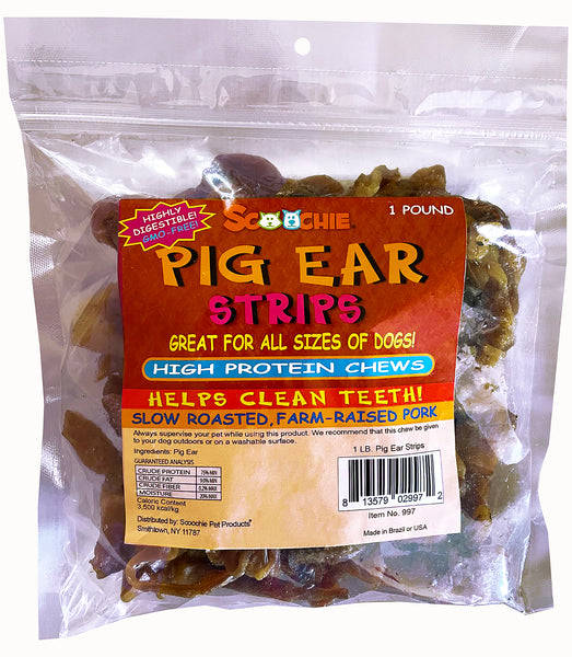 Scoochie pig ear strips 1 lb resealable bag