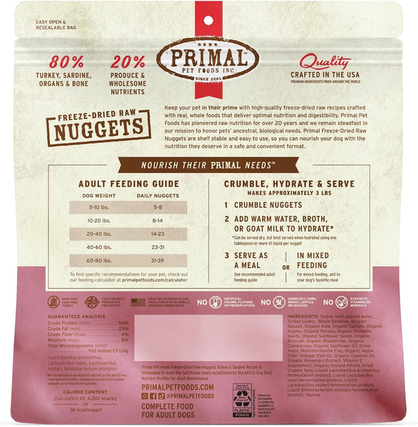 Primal Nuggets Turkey & Sardine Freeze-Dried Dog Food