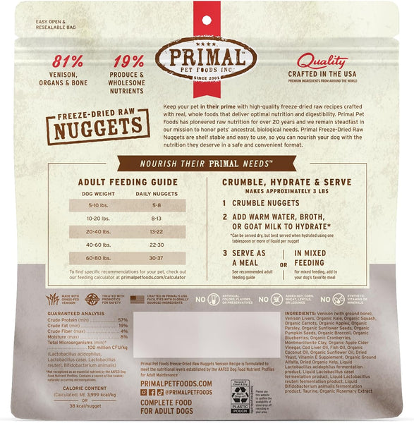 Primal Nuggets Venison Freeze-Dried Dog Food