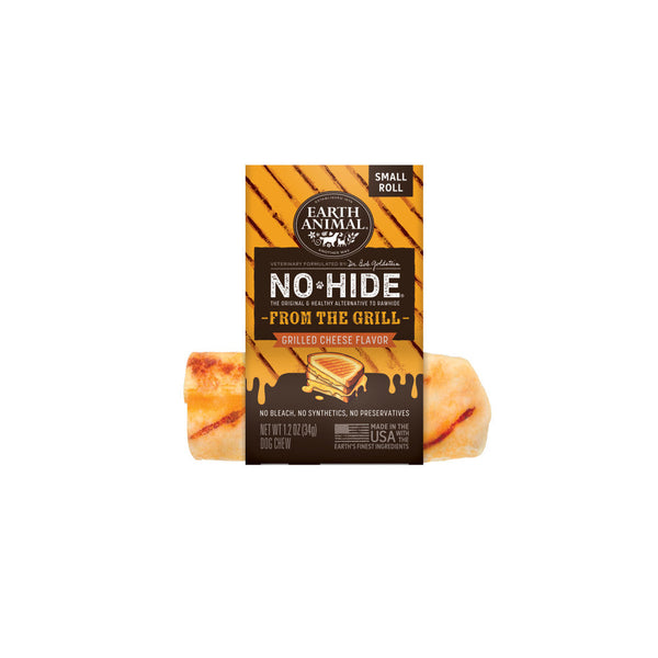 Earth Animal No-Hide Grilled Cheese small 4 inch roll, a rawhide free cheddar dog chew for dogs 10 to 40 lb