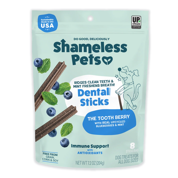 Shameless Pets Dental Sticks - Assorted, The Tooth Berry flavor, front of package