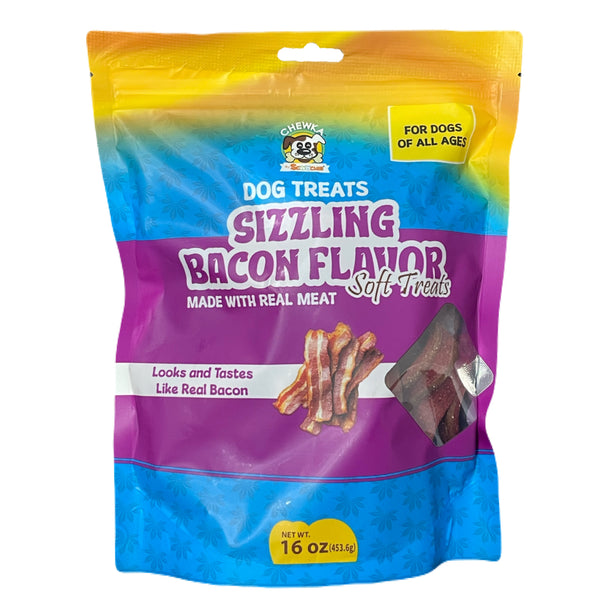 Chewka Sizzling Bacon flavor dog treats 16 oz bag