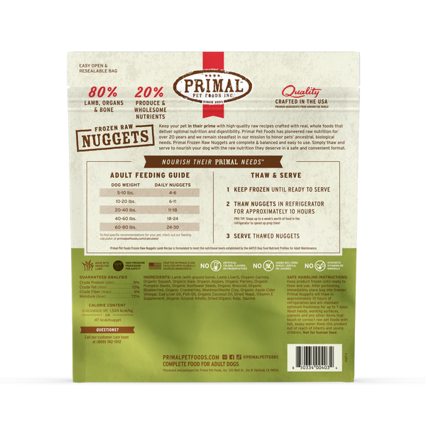 Primal Lamb Nuggets Frozen Dog Food