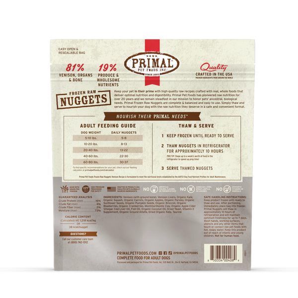Primal Venison Nuggets Frozen Dog Food