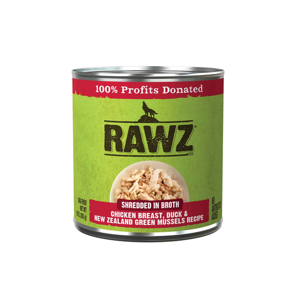 Rawz Shredded in Broth Chicken Breast, Duck  & New Zealand Green Mussels Wet Dog Food