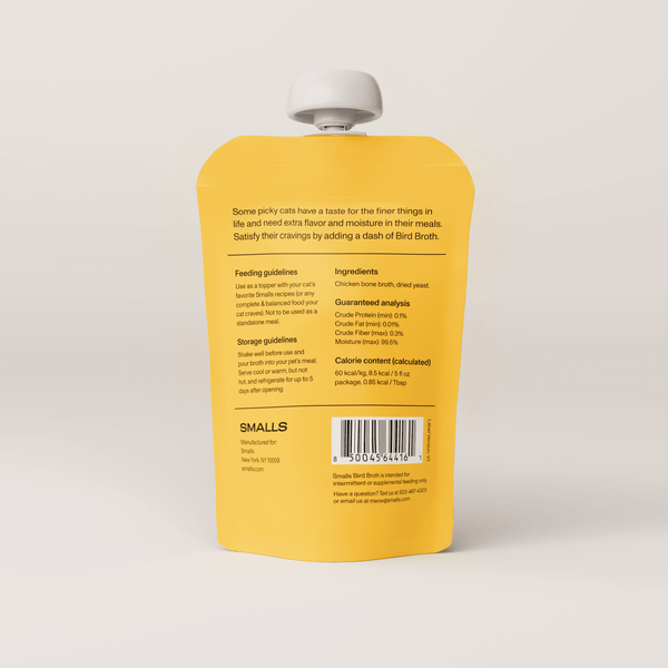 Smalls Bird Broth for cats pouch back with ingredients and guaranteed analysis