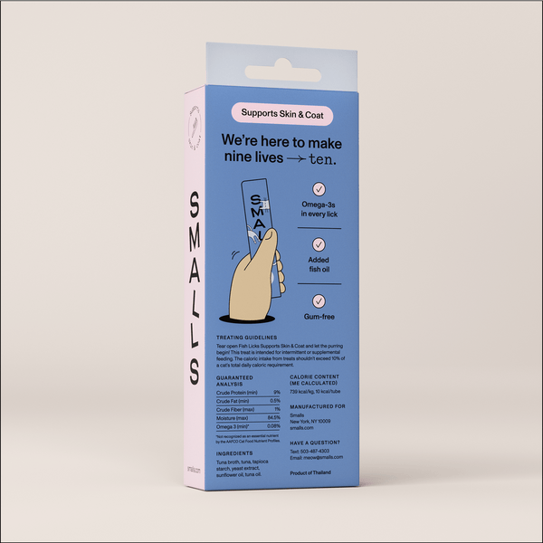 Smalls Fish Licks (Tuna) box back with ingredients and guaranteed analysis