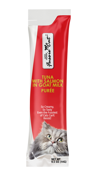 Fussie Cat Tuna with Salmon in Goat Milk Puree Lickable Cat Treats
