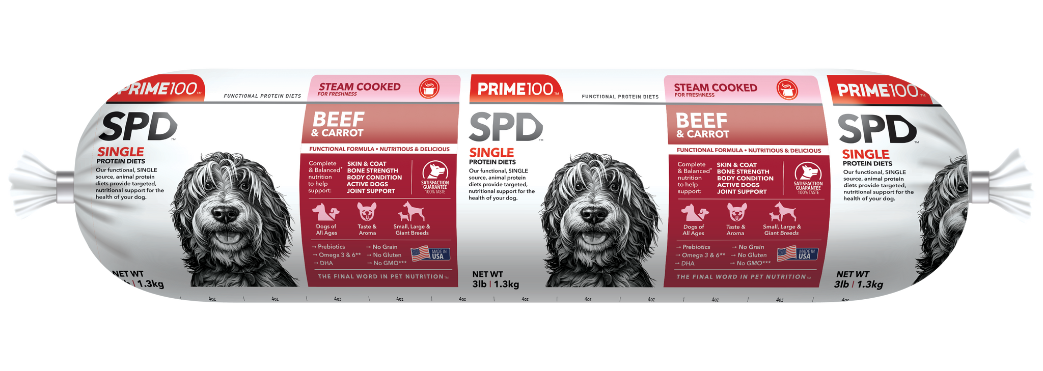 Prime 100 Single Protein Diet - Beef & Carrot Fresh Refrigerated Dog Food